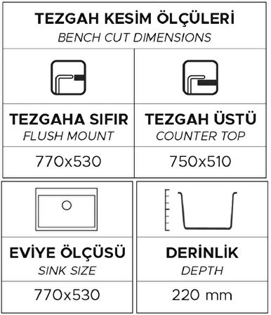 GRANİT EVİYE K003 DIDYMA 77 ANTRASİT (77 X 53)