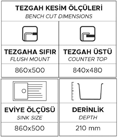 GRANİT EVİYE P004 TROYA 86 GRİ (86 X 50)