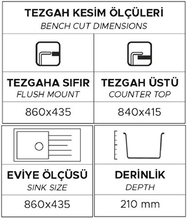 GRANİT EVİYE P011 ASSOS 86 XL ANTRASİT (86 X 43,5)