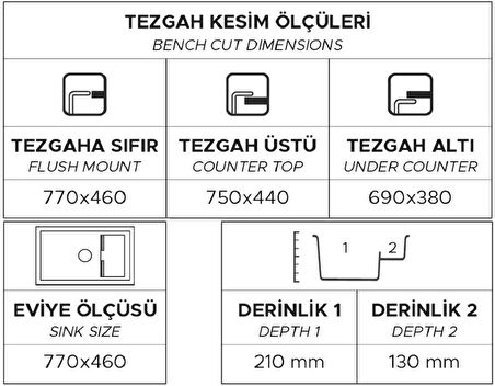 GRANİT EVİYE P017 PATARA BEYAZ (77 X 46)