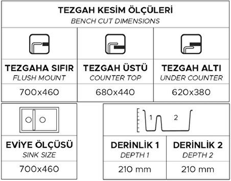 GRANİT EVİYE P018 PERGAMON KREM (70 X 46)