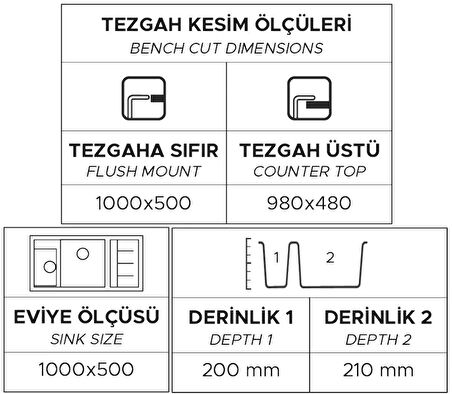 GRANİT EVİYE P022 ASPENDOS BEYAZ (100 X 50)