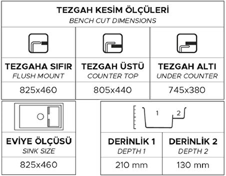 GRANİT EVİYE P023 KNIDOS BEYAZ (82,5 X 46)