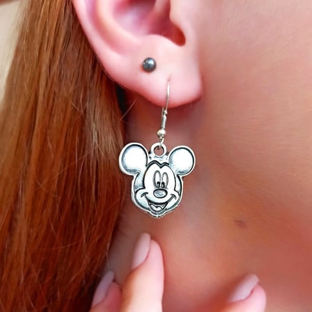 Mickey Fare Şekilli Kadın Küpe Çift Adet Gümüş Kaplama El Yapımı Küpe
