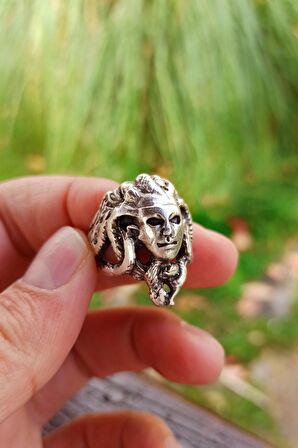Medusa Başı Şekilli Kadın Yüzük Gümüş Kaplama Ayarlanabilir El Yapımı Kadın Yüzük