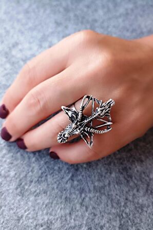 Pentagram Keçi Şekilli Erkek Yüzük Gümüş Kaplama Ayarlanabilir El Yapımı Erkek Yüzük