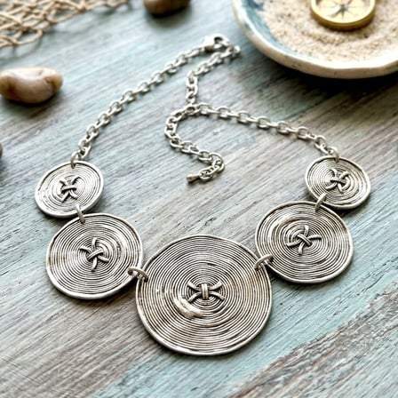 Bohem Spiral Şekilli Kadın Kolye Gümüş Kaplama Ayarlanabilir El Yapımı Kadın Kolye