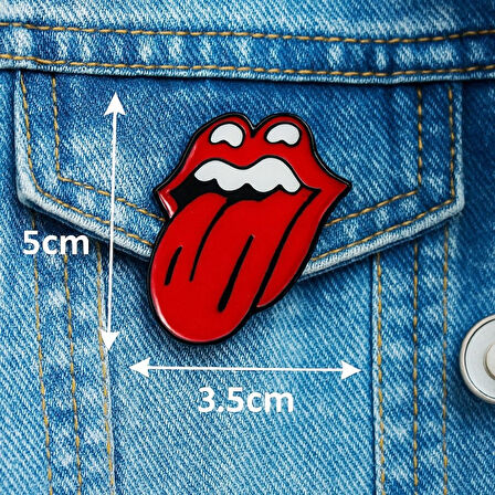 The Rolling Stones Logo Şekilli Mine Boyalı El Yapımı Broş Yaka İğnesi