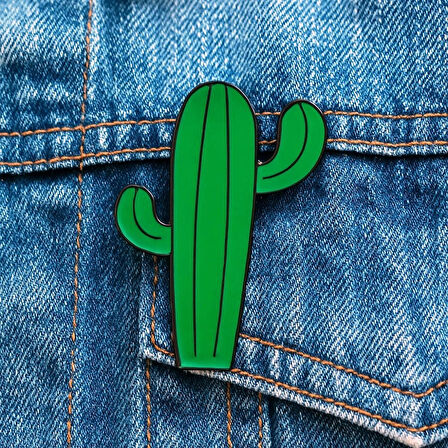 Kaktüs Şekilli Mine Boyalı El Yapımı Broş Yaka İğnesi