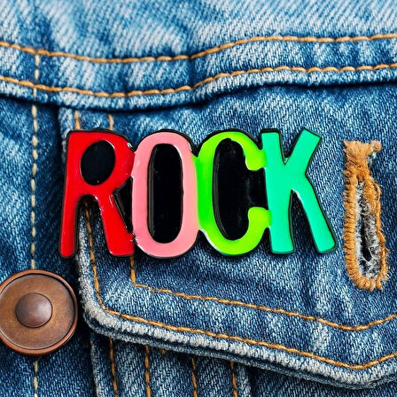 Rock Yazısı Şekilli Mine Boyalı El Yapımı Broş Yaka İğnesi