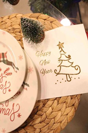 YENİ YIL TEMALI ÇİFT KATLI PEÇETE TAKIMI 16 ADET "YENİ YIL&MERRY CHRISTMAS" SERİSİ 