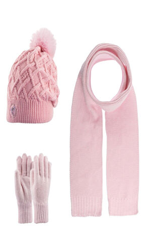 9-15 Yaş Kız Çocuk Atkı Bere Eldiven 3'lü Takım