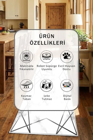 Platin Gri Ehl 215 Beyaz Yıkanabilir Kaymaz Taban Dijital Baskılı Mutfak Halısı