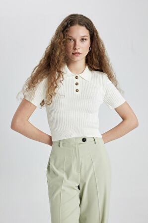 DeFacto Slim Fit Dar Kesim Polo Yaka Kısa Kollu Triko Tişört N9752AZ24SPER103