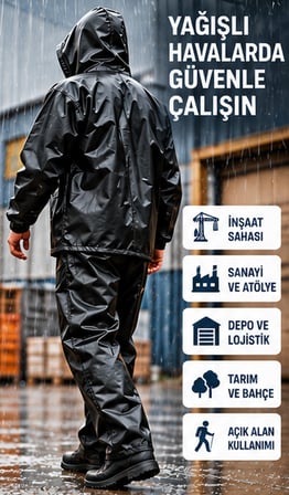 Deri Yağmurluk Takımı – Su Geçirmez Kapüşonlu Üst ve Pantolon