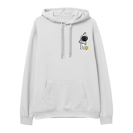 Astro-2  Baskılı Beyaz Hoodie