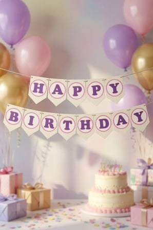 Dekoratif Happy Birthday Puantiyeli Kağıt Banner İpli Doğum Günü Parti Süsleme Seti