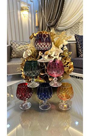 Bohemia Kristal Renkli Kesme El İşi Kahve Yanı Su Bardağı