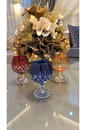 Bohemia Kristal Renkli Kesme El İşi Kahve Yanı Su Bardağı