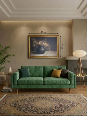 Gold Çerçeveli Dekoratif Vintage Tablo 60x80 cm – Klasik Botanik Kurumuş Çiçekli Yağlı Boya Görünümlü Duvar Tablosu