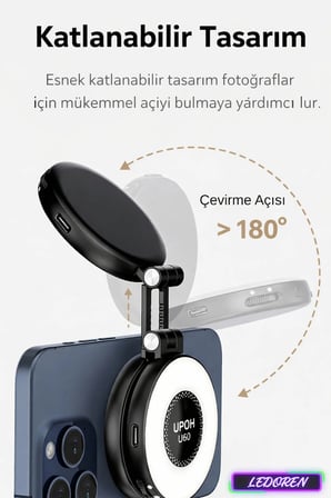 Upoh U60 Magsafe Uyumlu Led Ring Light Ayarlanabilir Işık, Manyetik Telefon Işığı