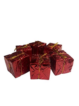 YILBAŞI AĞAÇ SÜSÜ KIRMIZI HEDİYE PAKETİ 6'LI 6 CM