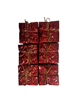 YILBAŞI AĞAÇ SÜSÜ KIRMIZI HEDİYE PAKETİ 6'LI 6 CM