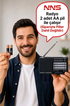 Siyah NS-8153 Taşınabilir Pilli Cep Radyosu Deprem Çantası Radyosu Am Fm SW-1-6 8 Bandlı Mini Radyo