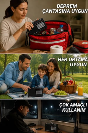 Siyah NS-8153 Taşınabilir Pilli Cep Radyosu Deprem Çantası Radyosu Am Fm SW-1-6 8 Bandlı Mini Radyo