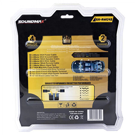 SOUNDMAX AWG42-4GA KALİTELİ-PROFESYONEL-KALIN -ANFİ FULL SET KABLOSU-