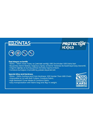 Protector HEX13 Motosiklet Kesilmez Zincir Kilit 13mm 150cm