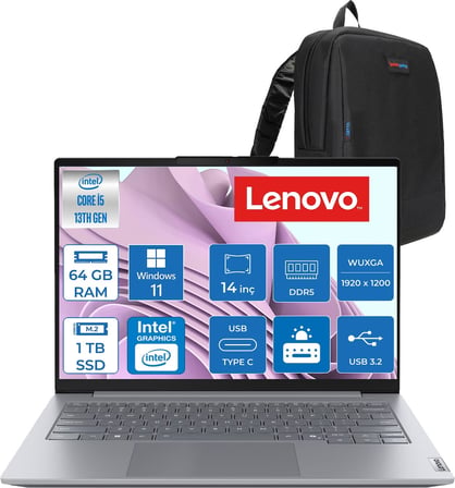 Lenovo Thinkbook 14 Gen 8 Irl Intel Core I5 13420H 64GB Ddr5 1tb SSD Windows 11 Home Intel UHD Graphics 14 Inç Wuxga (1920 x 1200) IPS 300NITS Taşınabilir Bilgisayar 21SG00L8TXH38 + Zetta Çanta