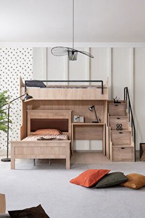 Ranza, Polo Çift Kişilik Çalışma Masalı Ceviz Ranza + 2 Adet Comfort Yatak