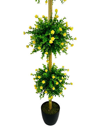 Yapay Ağaç Sarı Mineli Şimşir Top Siyah Saksılı 115*30cm 