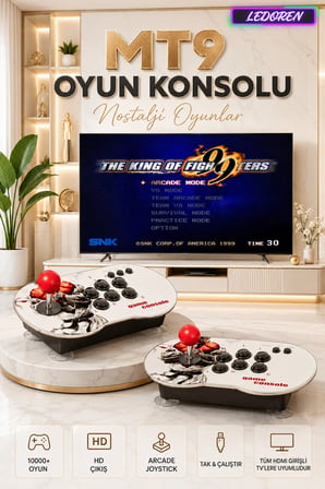 MT9 HD Nostalji Retro Atari Konsolu 10000 Oyunlu Çift Kişilik Kablosuz Joystick PS1 Arcade