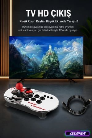 MT9 HD Nostalji Retro Atari Konsolu 10000 Oyunlu Çift Kişilik Kablosuz Joystick PS1 Arcade