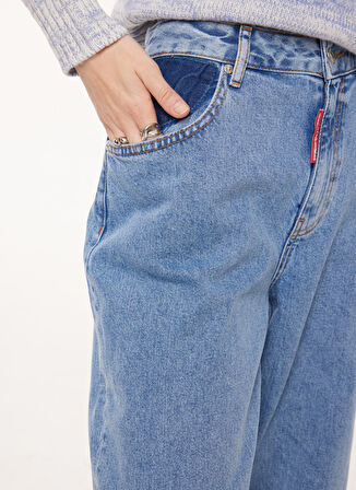 Yüksek Bel Düz Paça Normal İndigo Kadın Denim Pantolon A0336