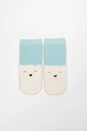 Ayı Desenli Bebek Soket Çorap Mavi