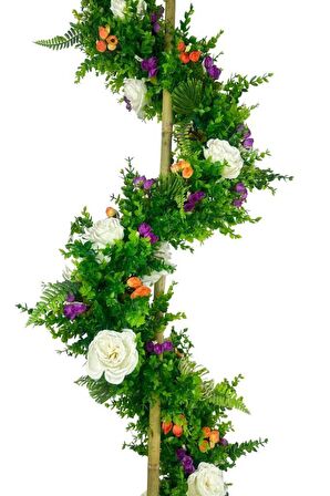 Yapay Ağaç Beyaz Pastel Şakayıklı Spiral Şimşir Ağacı 160cm Bambu Saplı Salon Bitkisi
