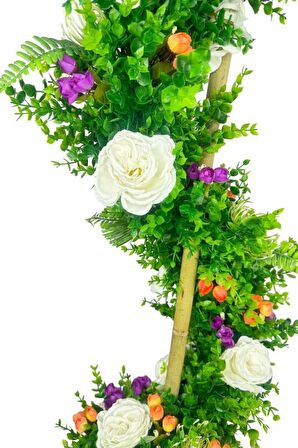 Yapay Ağaç Beyaz Pastel Şakayıklı Spiral Şimşir Ağacı 160cm Bambu Saplı Salon Bitkisi