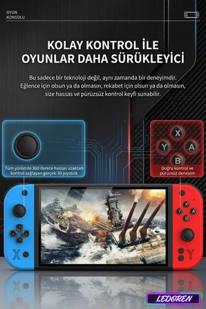 G90 7 İnç IPS Retro El Oyun Konsolu 10000+ Oyun 4000mAh Taşınabilir Konsol