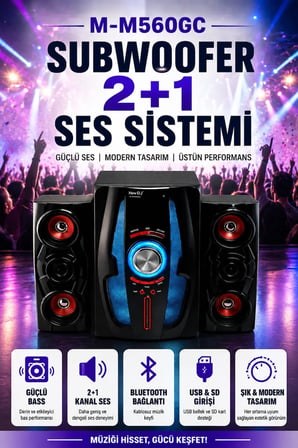 M-M560GC Subwoofer 2+1 Ses Sistemi Bluetooth Music D.J USB SD Kart FM Radyo