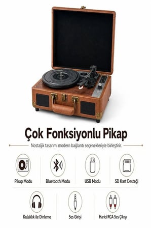 MZL-P01 Bluetooth Retro Valiz - 3 Hızlı Taşınabilir Plak Çalar Dahili Hoparlör USB RCA