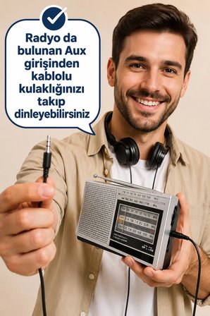 Gri NS-8153 Taşınabilir Pilli Cep Radyosu Deprem Çantası Radyosu Am Fm SW-1-6 8 Bandlı Mini Radyo