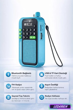 C9 Bluetooth Şarjlı Radyo USB & TF Kart Okuyucu Deprem Çantasına Uygun FM Radyo