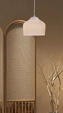 Geminy Beyaz Mesh dokulu avize, Pinterest Tarzı Özel Tasarım Tekli Sarkıt Avize (Bioplastik) E27
