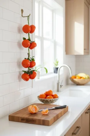 Yapay Mandalina Salkımı Süs 8 Mandalinalı Dekoratif  Yapay Meyve Sebze 
