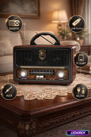 M-111bt Açık Renk Nostaljik Radyo Ahşap Görünümlü Bluetooth Hoparlör Meier Fm Sd Kart Usb Girişi