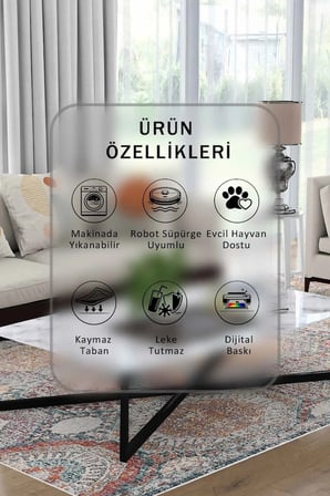 Yıkanabilir Kaymaz Taban Dijital Baskılı Halı ve Yolluk – Leke Tutmaz Salon & Mutfak Halısı