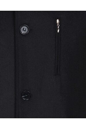 Yün Karışımlı Düz Siyah Erkek Kaban